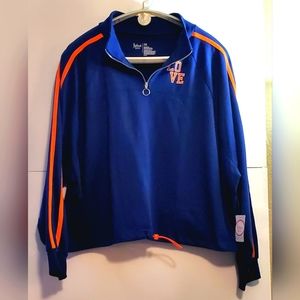 Flirtitude Pullover zip up collar. Love on the front Right side